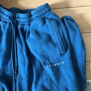 YoungLA Blue Joggers with Monkey Design